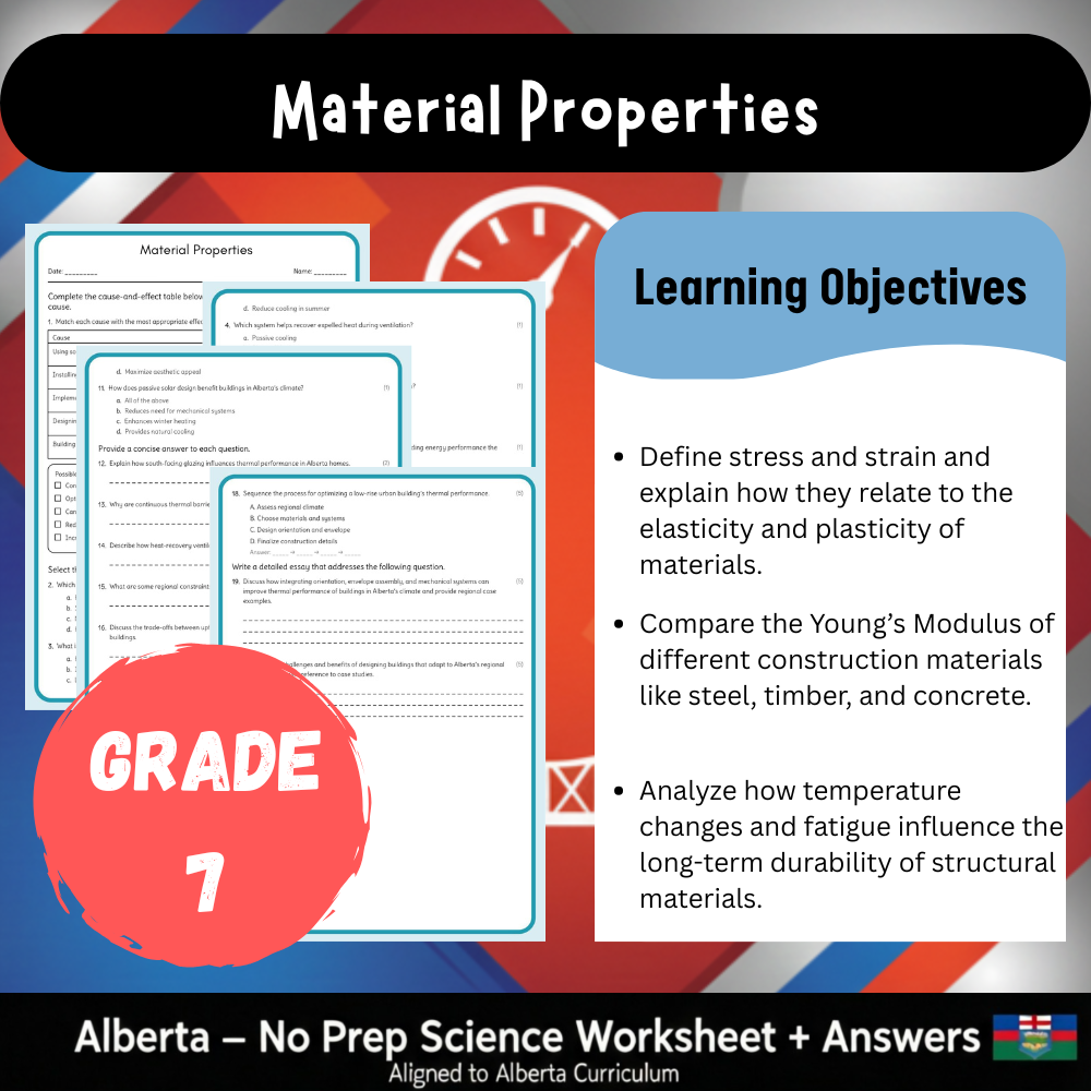 Grade 7 Science – Material Properties Worksheet (PDF) – Alberta Standards