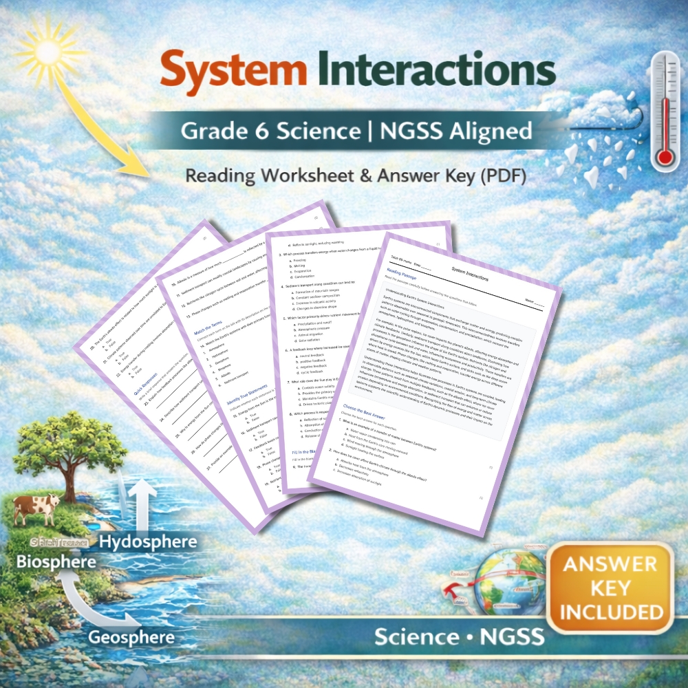 6th Grade Science | System Interactions | NGSS ( Worksheet + Answer Key ) 
