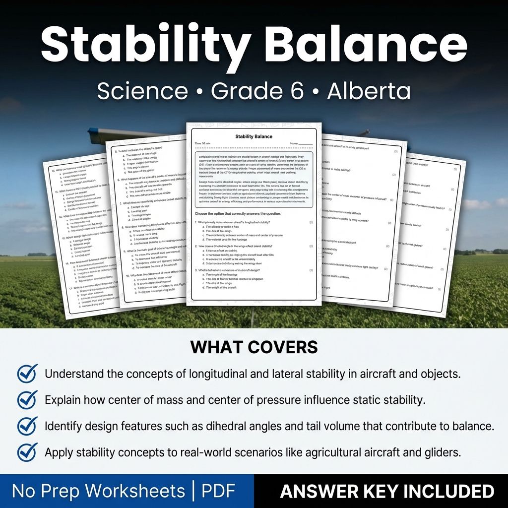 Grade 6 Science Worksheet on Stability Balance | Alberta Standards Practice