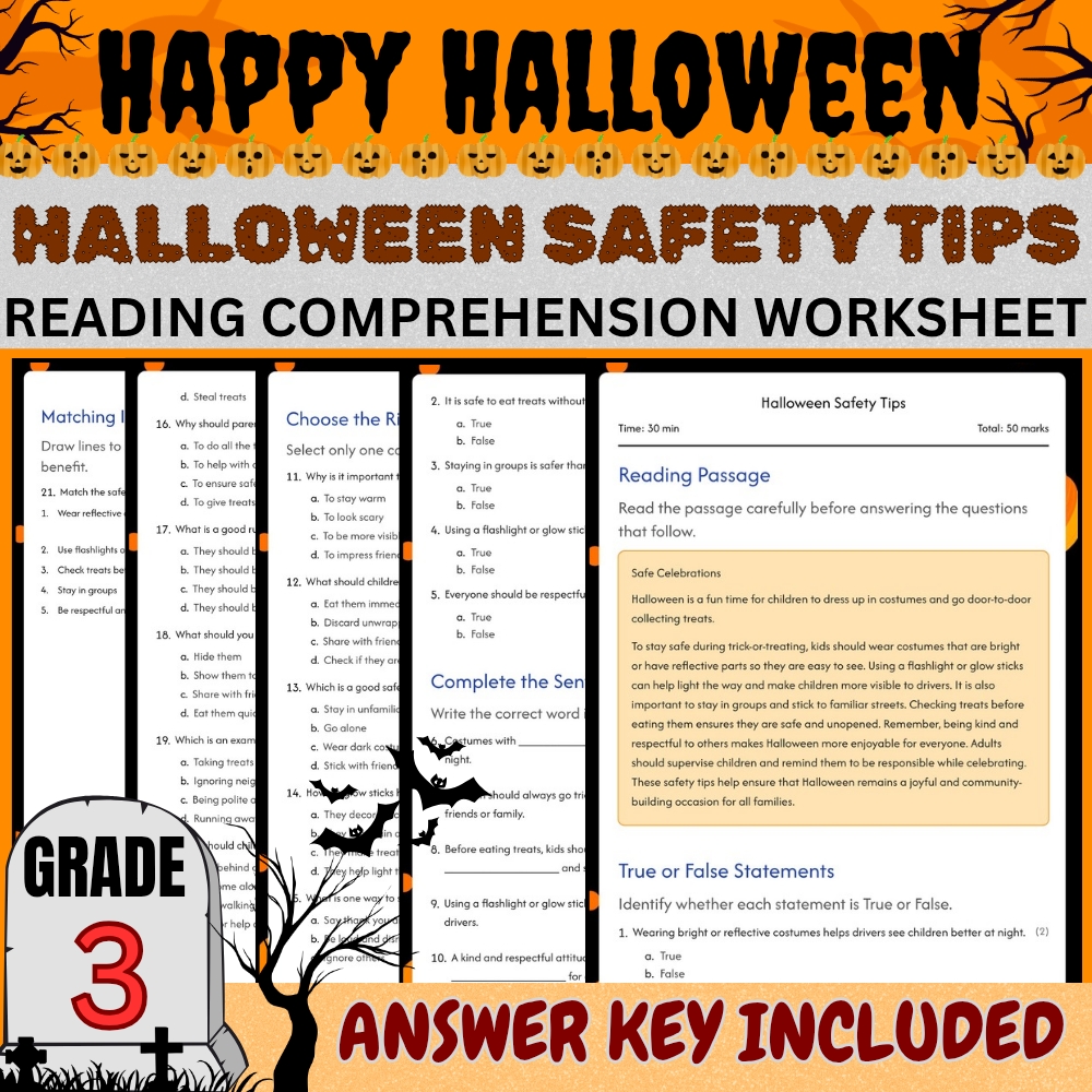 Grade 3 Seasonal Halloween Unit | Safety, Costumes & Symbols Worksheets Bundle — included worksheet 4
