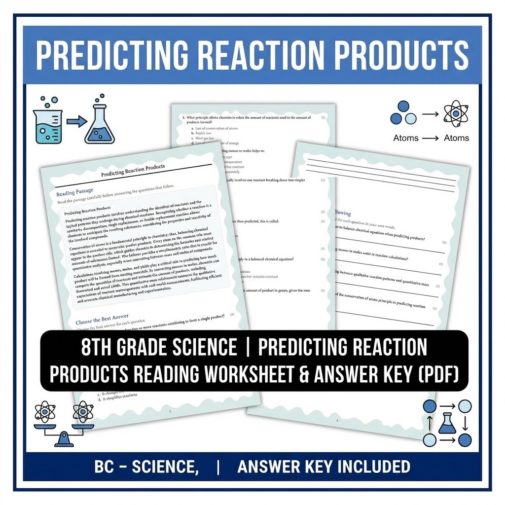 8th Grade Science | Predicting Reaction Products Worksheet & Answer Key (PDF)