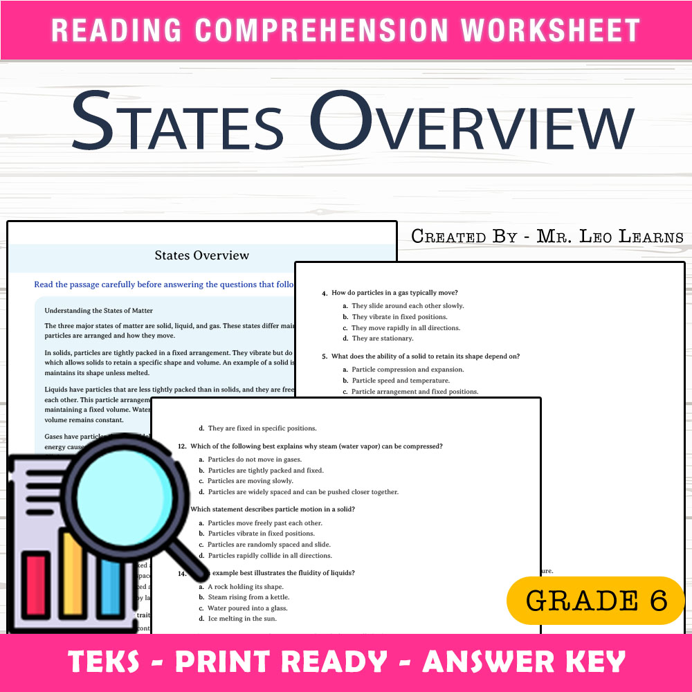 Grade 6 Science worksheet worksheet — Grade 6 Science — States Overview Worksheet for Mastering States of Matter — page 1