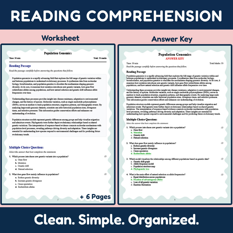 Grade 10 Science reading worksheets worksheet — 10th Grade Science | Population Genomics Reading Worksheet (PDF + Answer K…