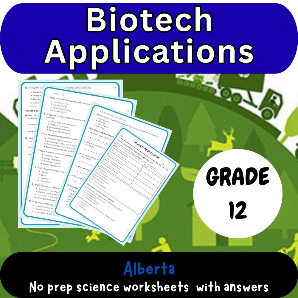 Grade 12 Science – Biotech Applications Worksheet (PDF) – Alberta Standards