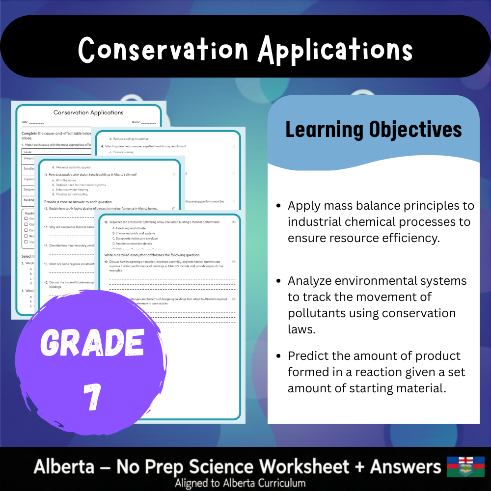Grade 7 Science science 1 worksheet — Grade 7 Science | Conservation Applications Worksheet (PDF) – Alberta Standards