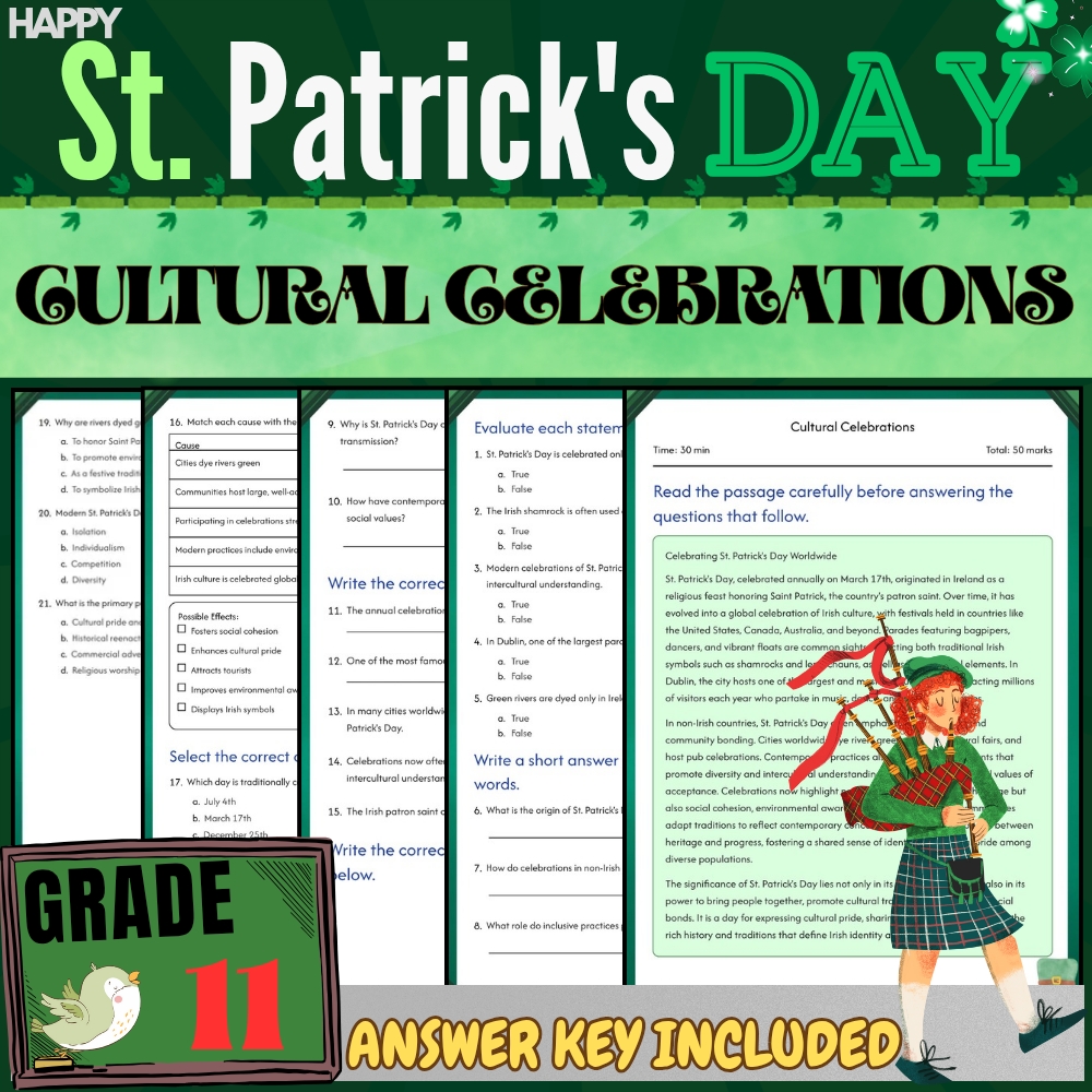 Grade11 Seasonal|Irish Symbols & St. Patrick’s Day Worksheet Bundle(Answer Keys) — included worksheet 5
