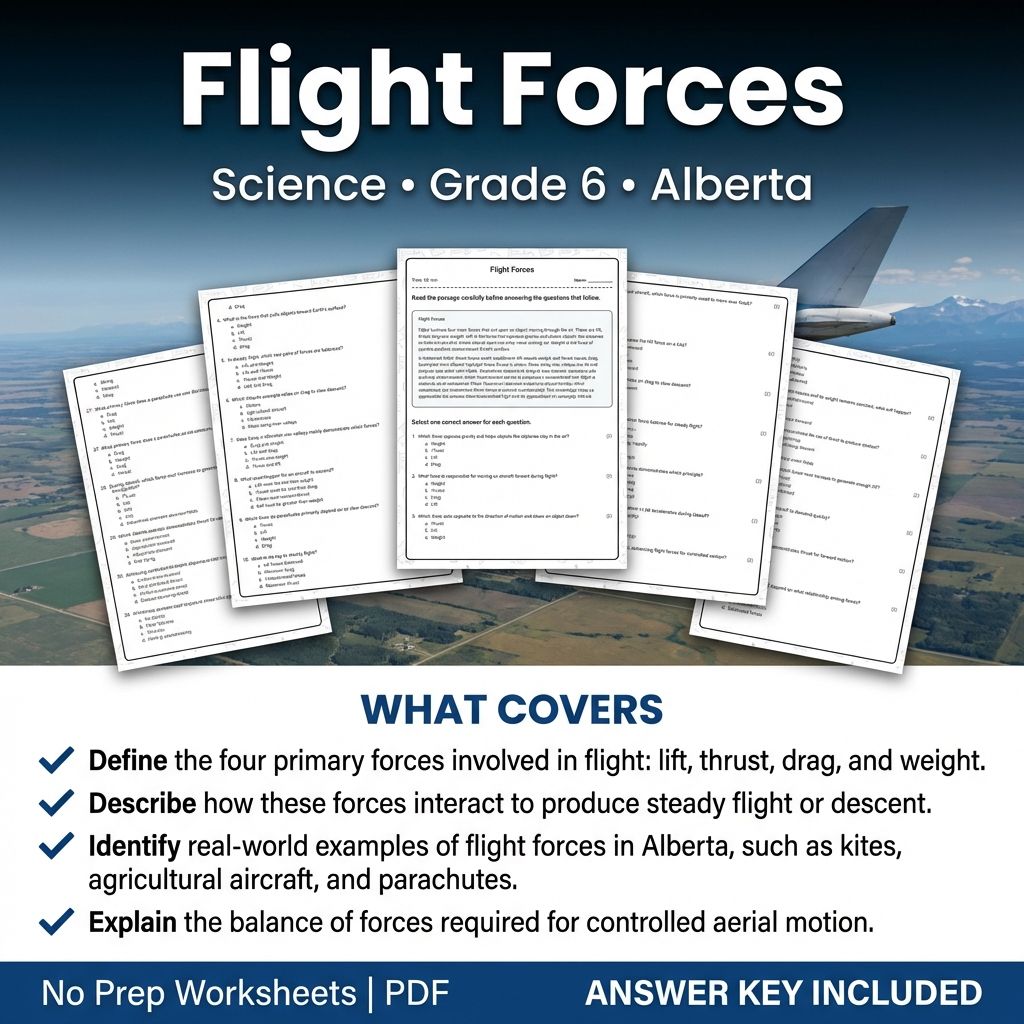 Grade 6 Science Worksheet on Flight Forces | Alberta Standards