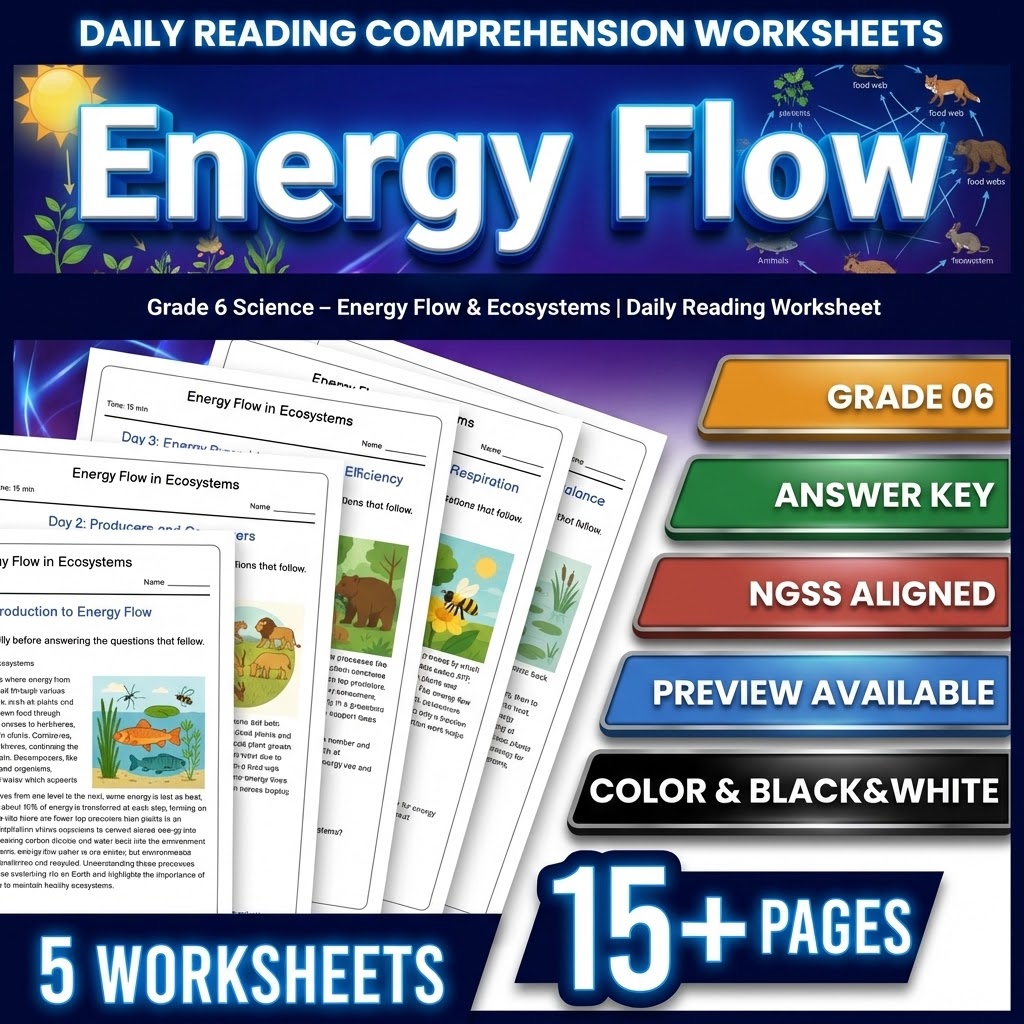 Grade 6 Science daily reading worksheet — Grade 6 Science – Energy Flow & Ecosystems | Daily Reading Worksheet