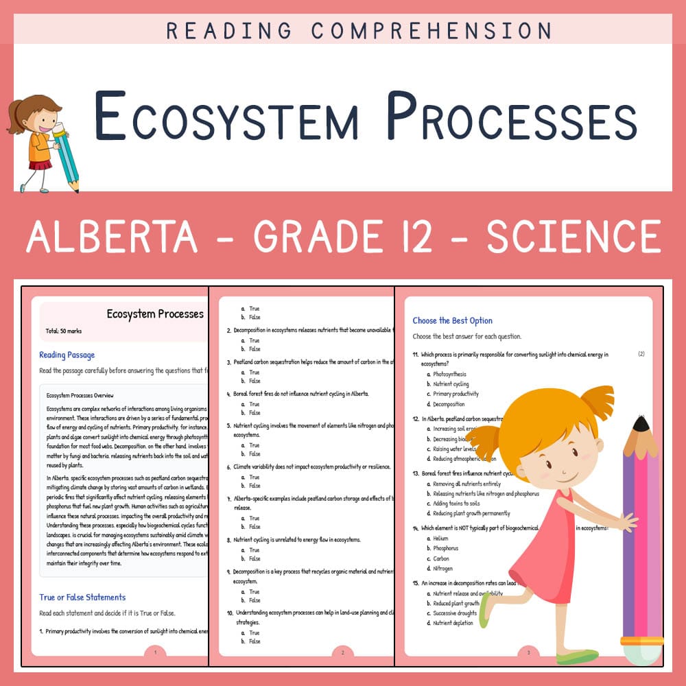 Grade 12 Science worksheet elena worksheet — Grade 12 Science | Ecosystem Processes Worksheet | Alberta Standards — page 1