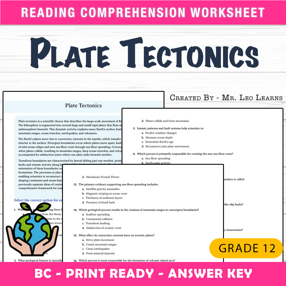 Grade 12 Science worksheet mcq paper worksheet — Grade 12 Science — Worksheet MCQ Paper for Mastering Plate Tectonics — pa…