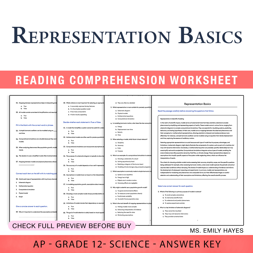 Grade 12 Science worksheet assessment worksheet — Grade 12 Science | Representation Basics Worksheet (PDF+ Answer Key) — p…