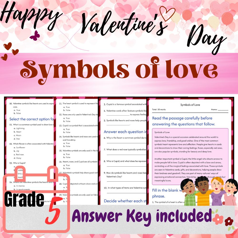 Grade 5 Seasonal Studying Bundle|Valentine's Day Symbols & Traditions Worksheets — included worksheet 5