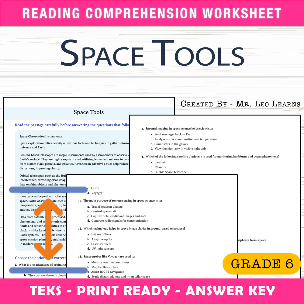 Grade 6 Science worksheet worksheet — Grade 6 Science — Space Tools Worksheet for Mastering Space Exploration — page 1
