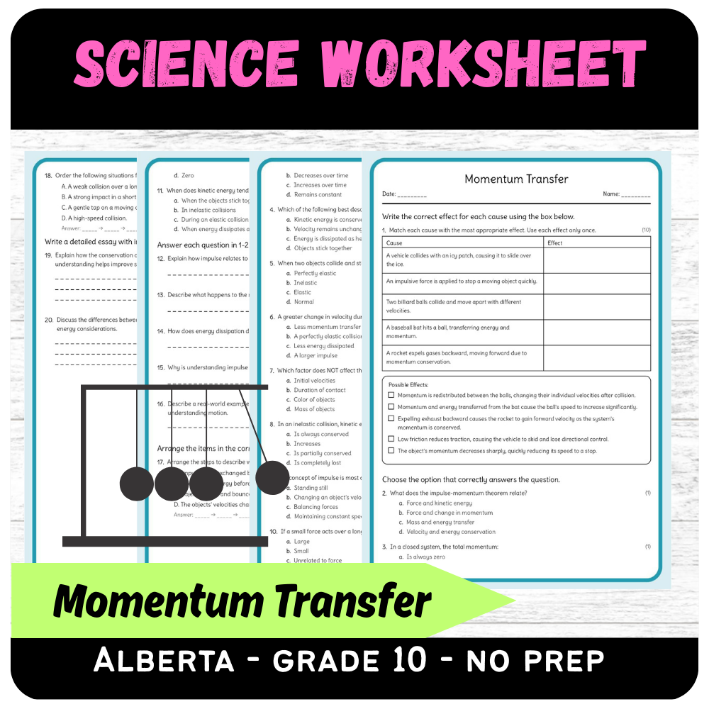 Grade 10 Science – Momentum Transfer Worksheet (Answer Key) | Alberta Standards