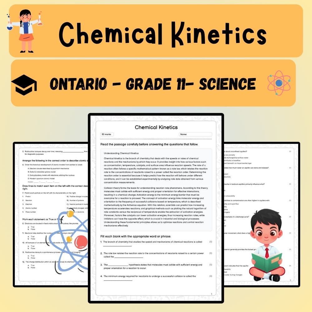 Grade 11 Science worksheet worksheet — Grade 11 Science | Chemical Kinetics Worksheet (Ontario Standard + Answer Key) — pa…