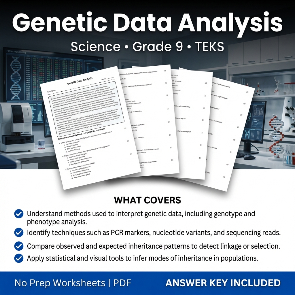 Genetic Data Analysis Worksheet for Grade 9 Science | TEKS Standard