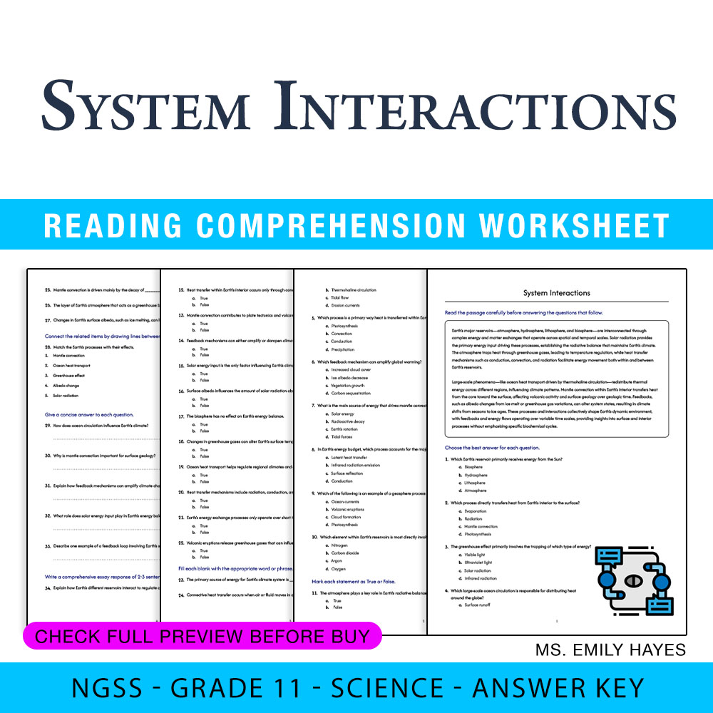 Grade 11 Science — worksheet — 11th Grade Science | System Interactions Worksheet (PDF+ Answer Key) — page 1