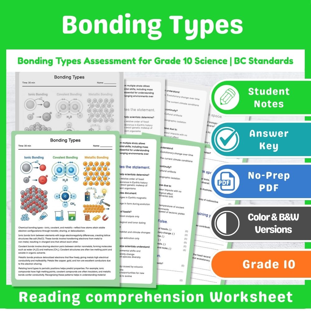 Grade 10 Science Assessment Bundle – Chemical Reactions & Atomic Structure — included worksheet 11