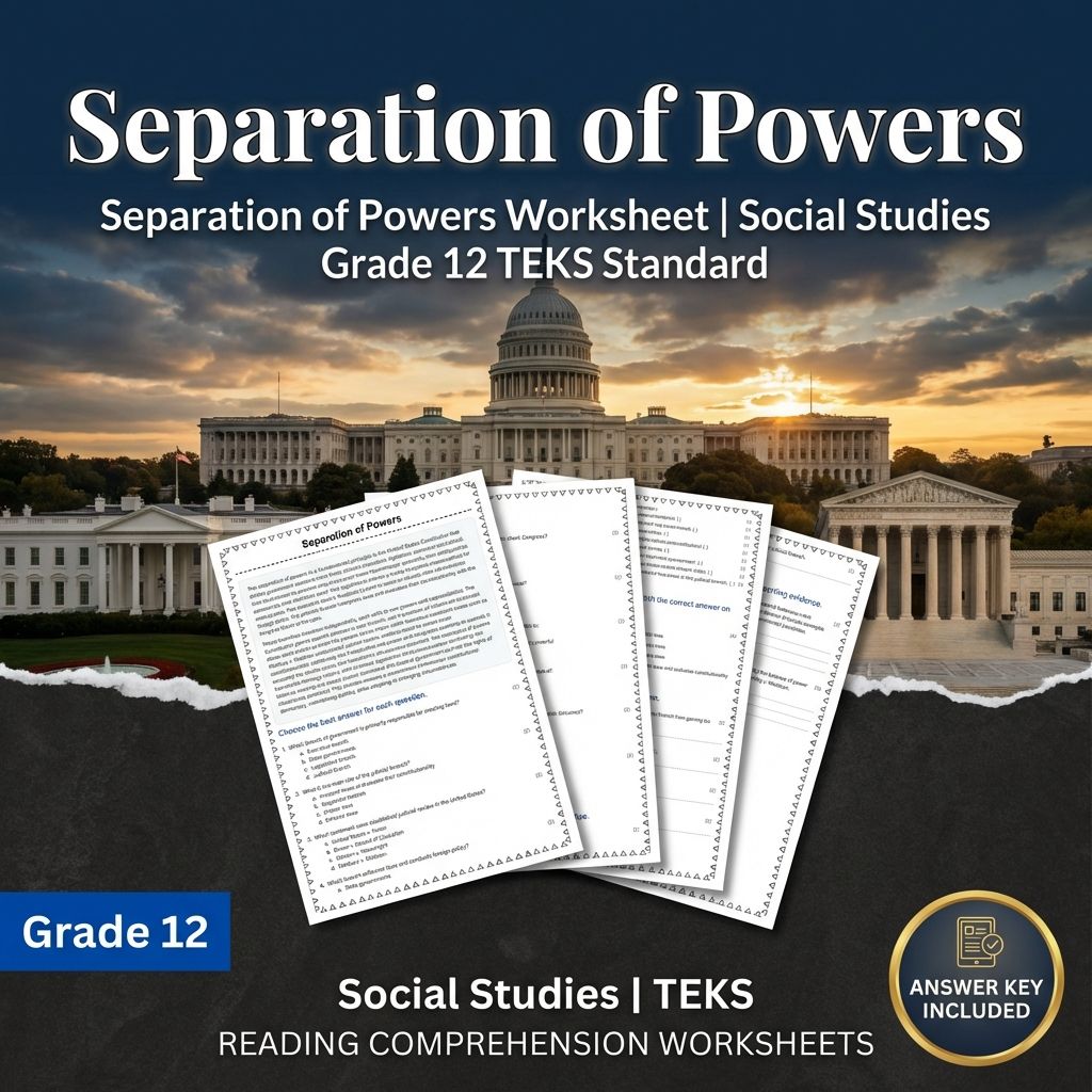 Separation of Powers Worksheet | Social Studies Grade 12 TEKS Standard