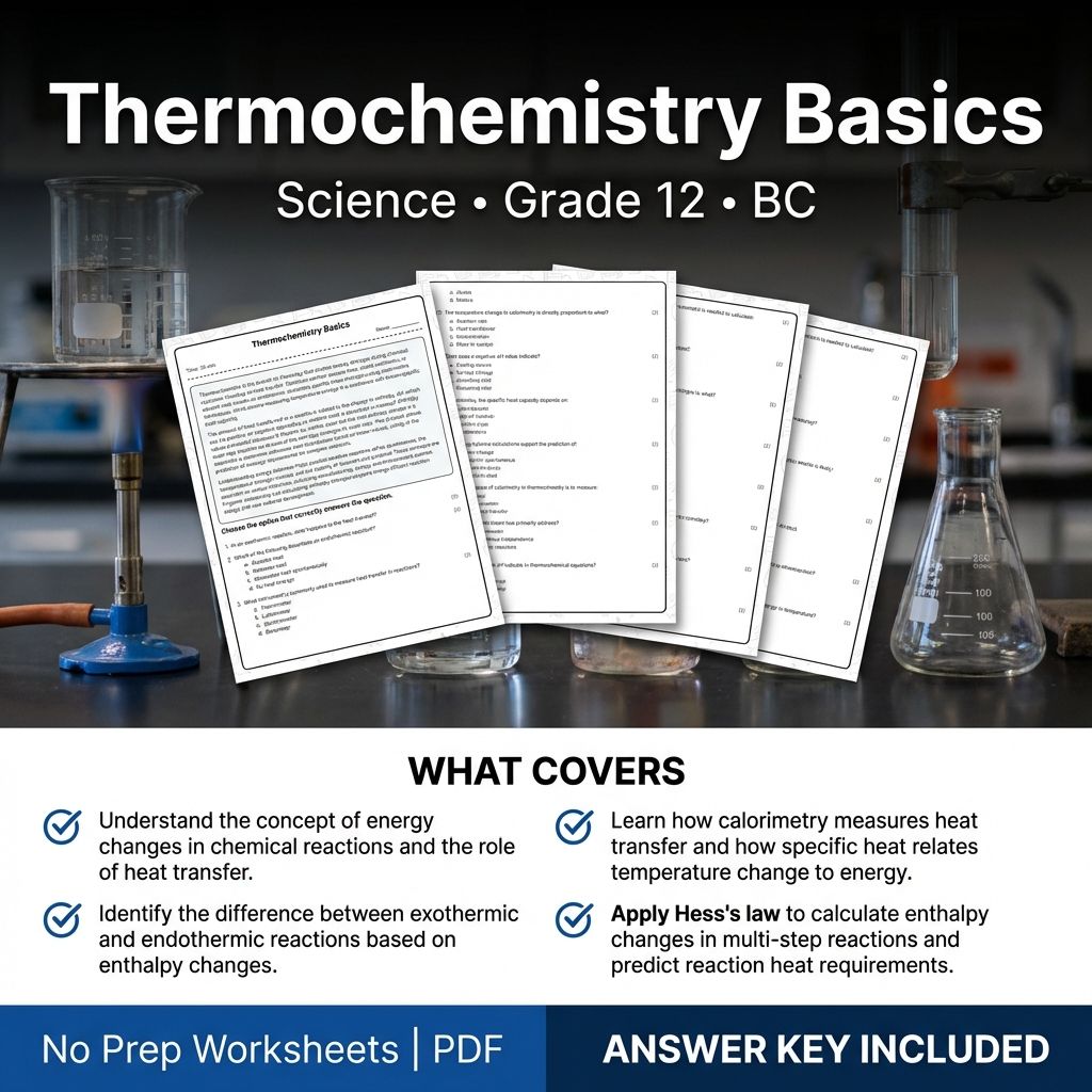 Thermochemistry Basics Worksheet for Grade 12 Science – Printable PDF & Answer Key