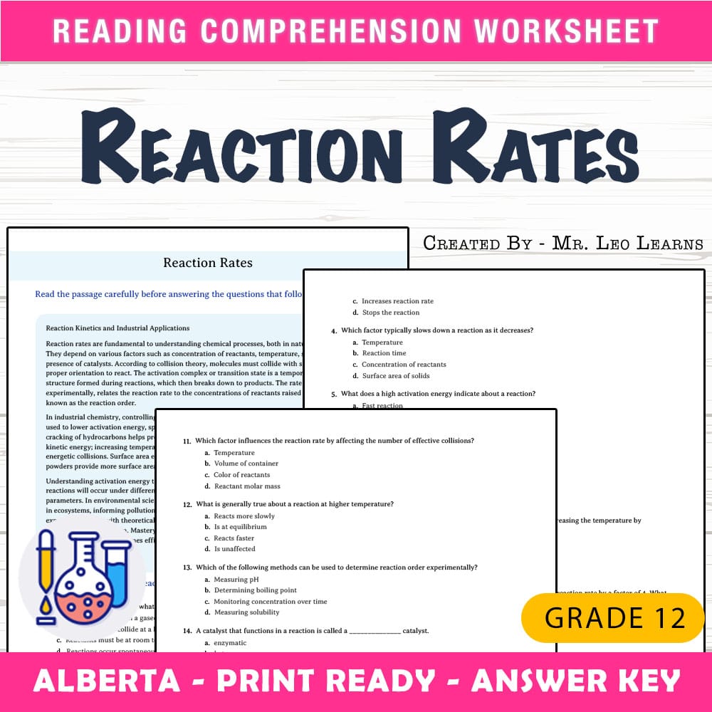 Grade 12 Science worksheet mcq paper worksheet — Grade 12 Science — Worksheet MCQ Paper for Mastering Reaction Rates — page 1