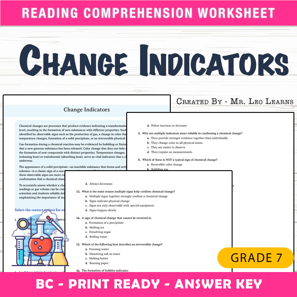 Grade 7 Science worksheet mcq paper worksheet — Grade 7 Science — Change Indicators Worksheet MCQ Paper PDF + Answer Key —…