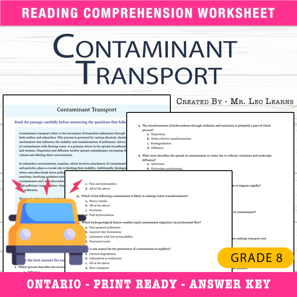 Grade 8 Science worksheet worksheet — Grade 8 Science – Contaminant Transport Worksheet for Mastery — page 1