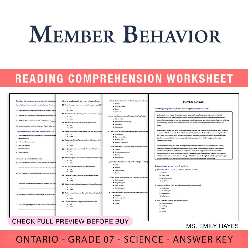 Grade 7 Science worksheet worksheet — Grade 7 Science | Member Behavior Worksheet (PDF+ Answer Key) — page 1