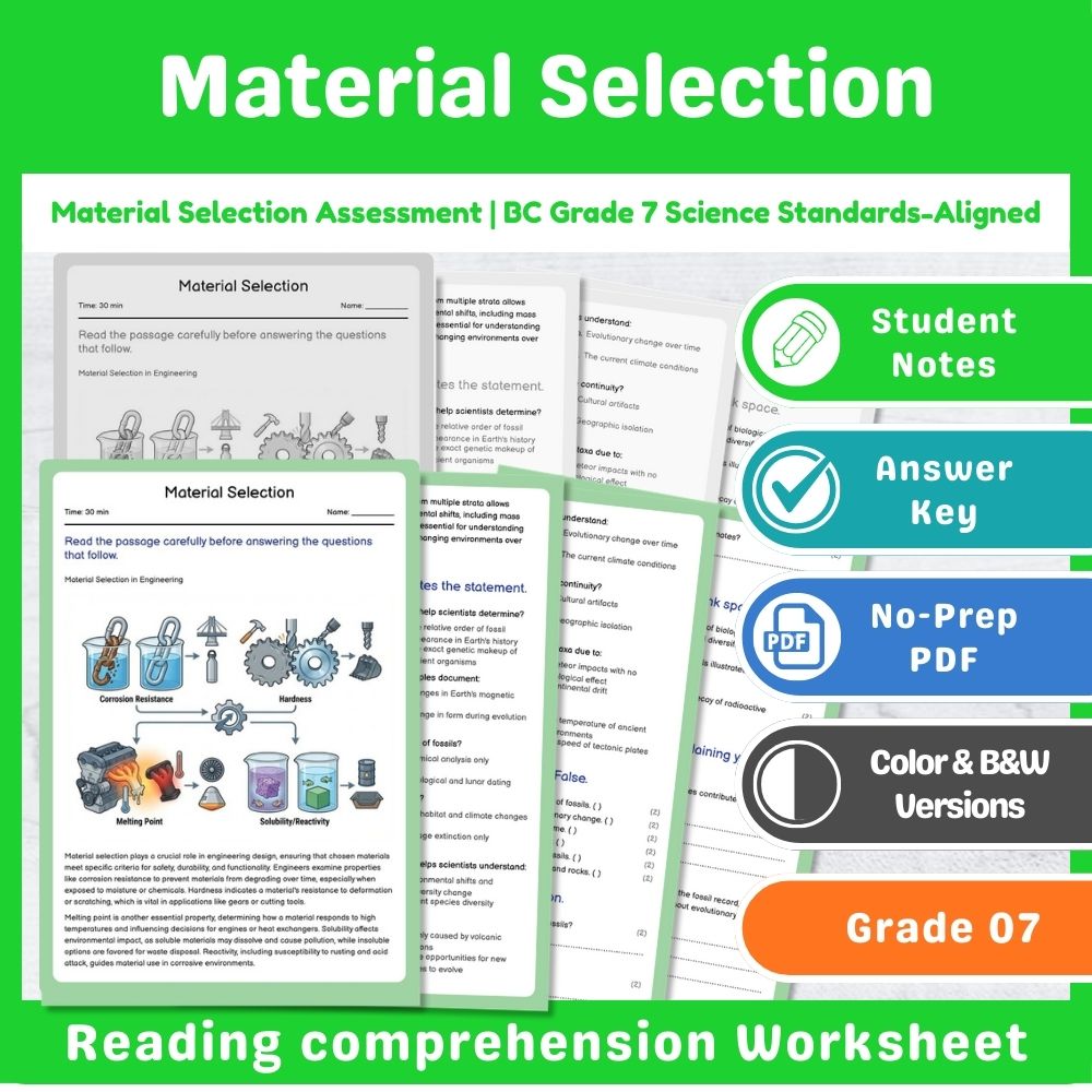 Grade 7 Science Lesson – States of Matter & Reaction Types Assessment Bundle — included worksheet 14