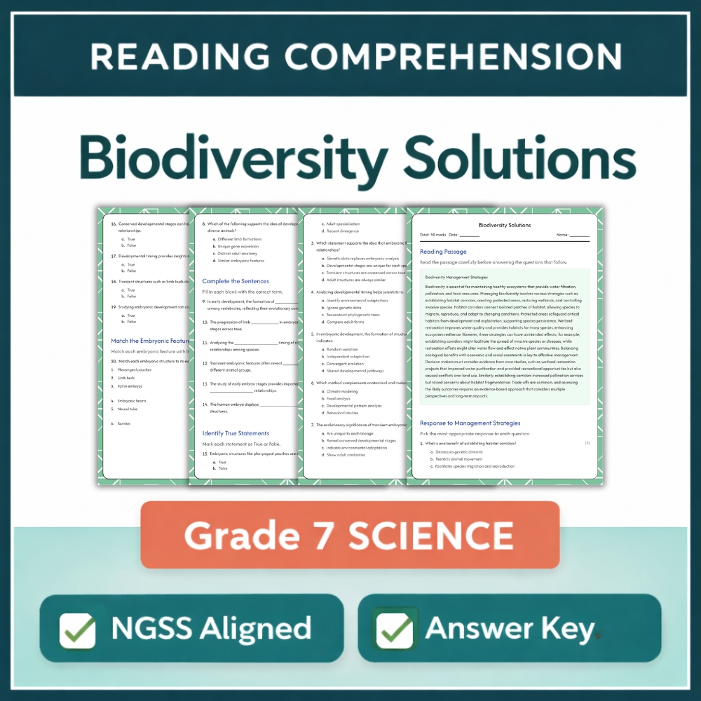 7th Grade Science | Biodiversity Solutions Worksheet – NGSS Practice PDF