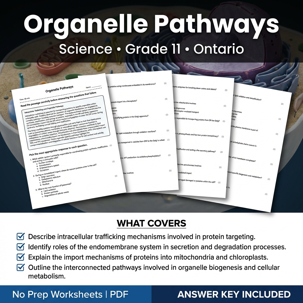 Organelle Pathways Worksheet for Grade 11 Science | Ontario Standards