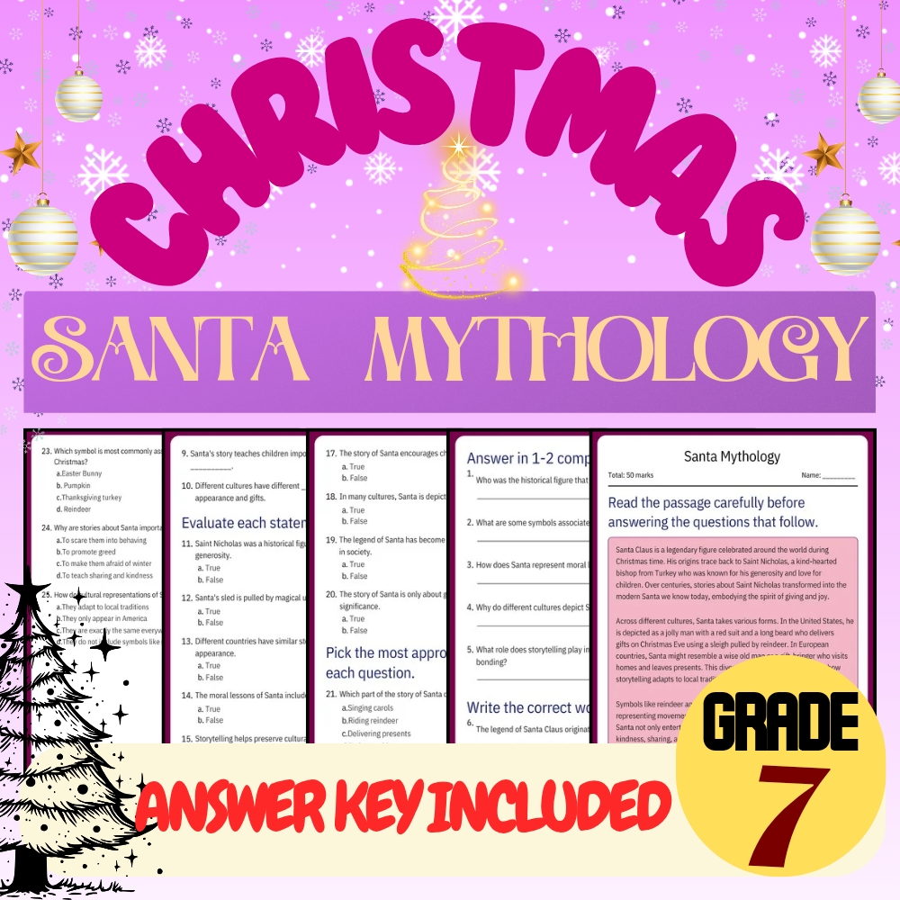 Grade 7 Seasonal Bundle| Holiday Traditions & Cultural Lessons(PDF + Answer Key) — included worksheet 5