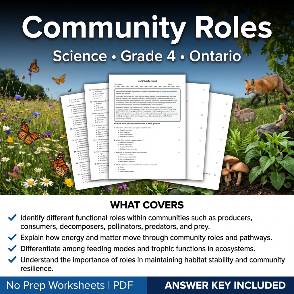 Community Roles Science Worksheet for Grade 4 | Ontario Standards