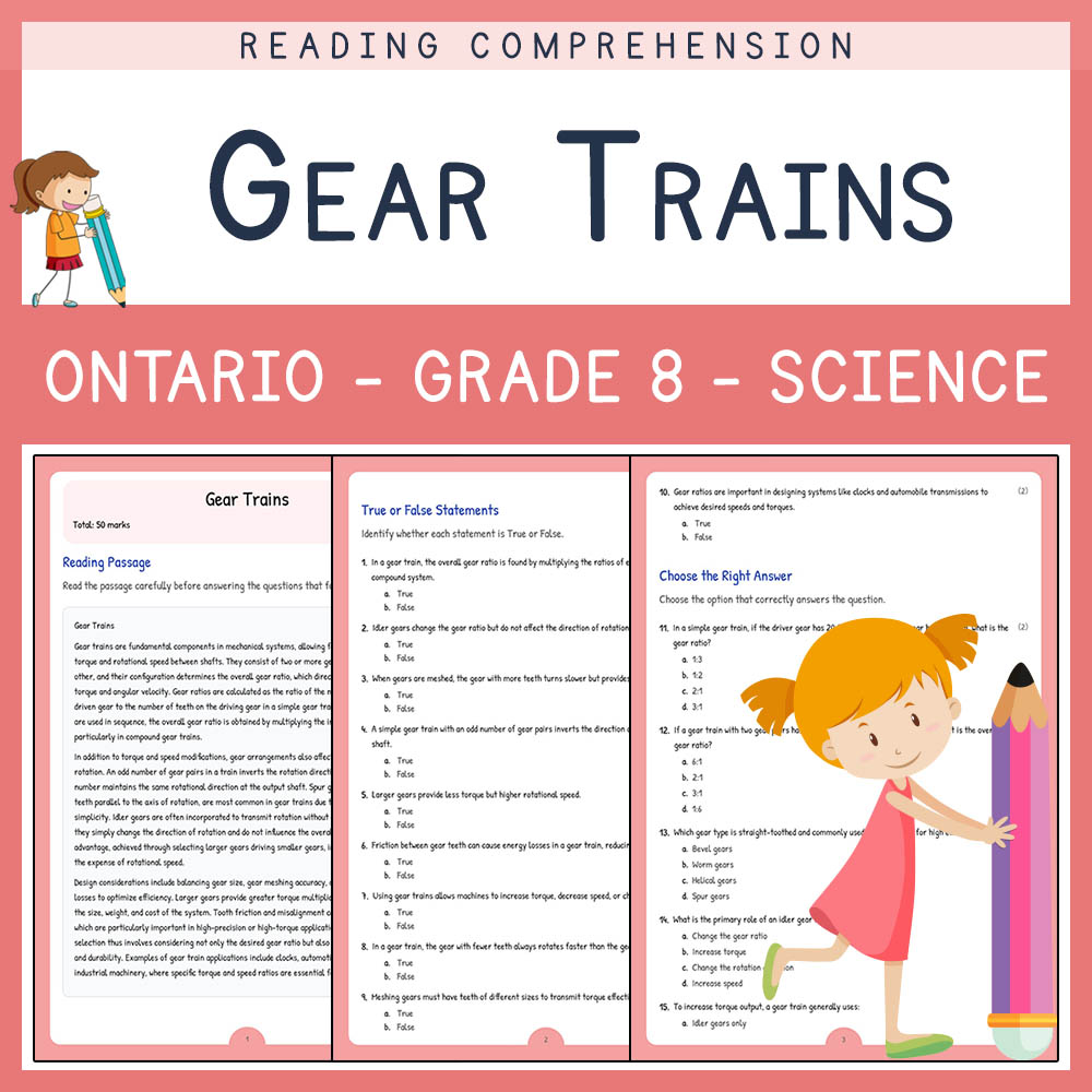 Grade 8 Science worksheet elena worksheet — Grade 8 Science Assessment  | Gear Trains Worksheet Elena | Ontario Standard —…