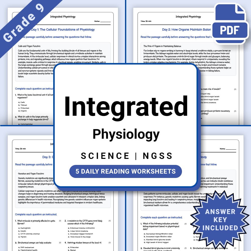 Grade 9 Science daily reading worksheet worksheet — Grade 9 Science – Integrated Physiology Worksheet(PDF + Answer Key) —…