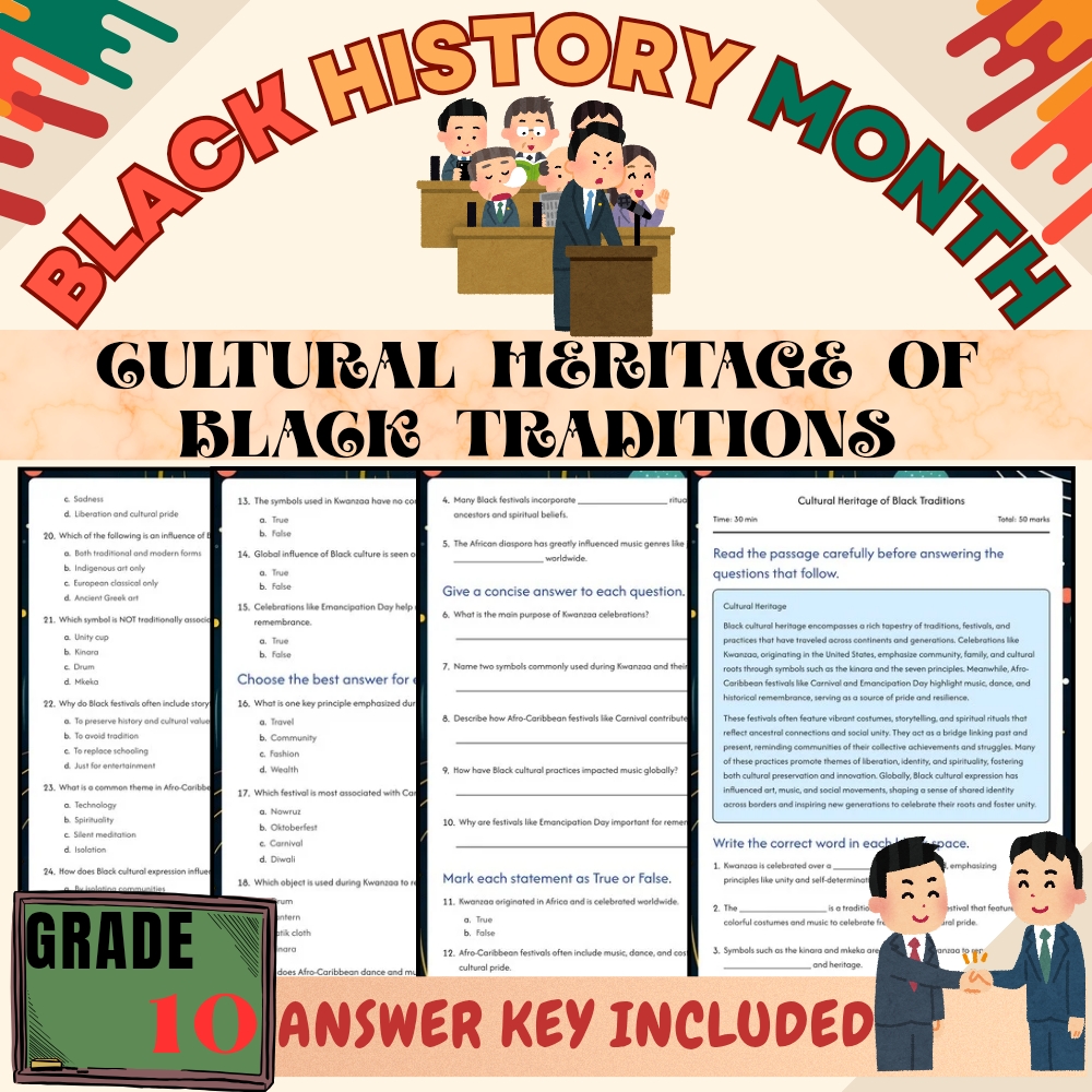 Grade 10 | Cultural Heritage of Black Traditions Worksheet| PDF + Answer Key