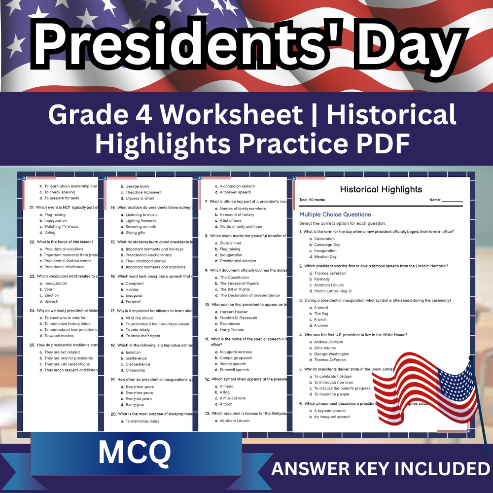 Grade 4 Seasonal worksheet  mcq — Grade 4 Seasonal Worksheet | Historical Highlights Multiple Choice PDF