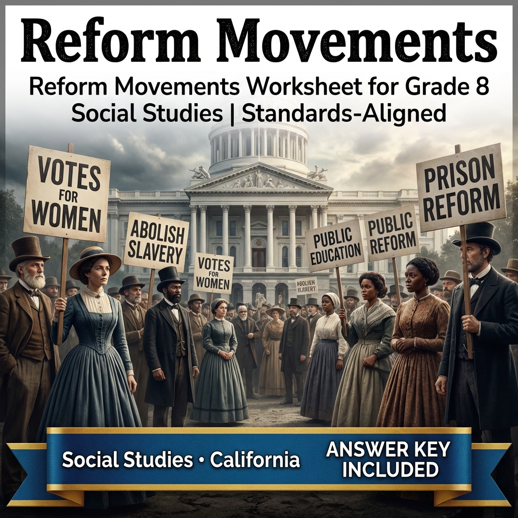 Reform Movements Worksheet for Grade 8 Social Studies | Standards-Aligned