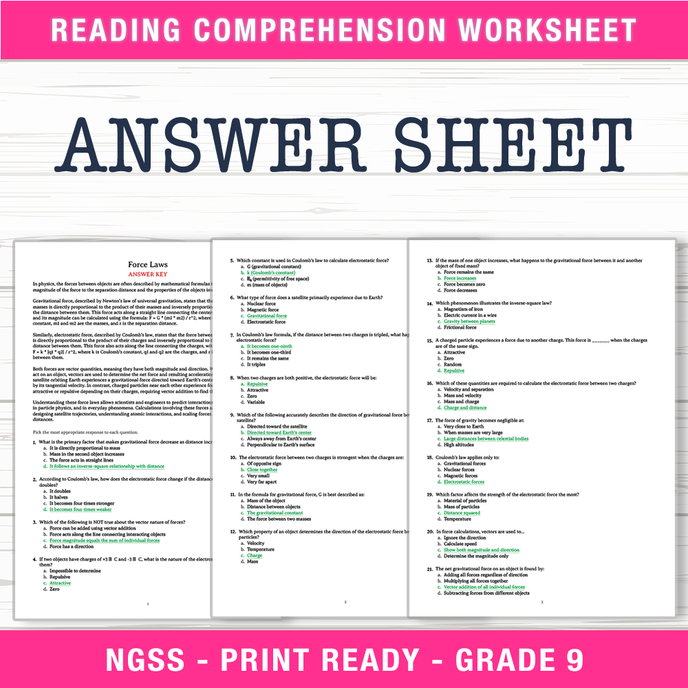 Grade 9 Science worksheet worksheet — Grade 9 Science – Force Laws Worksheet (PDF + Answer Key) — page 2