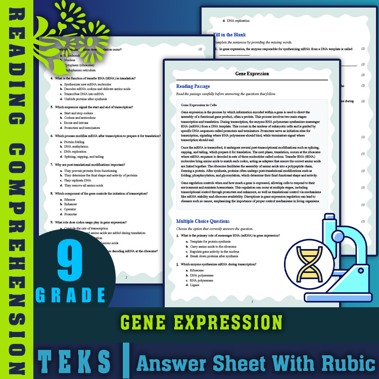 Grade 9 Science reading worksheets worksheet — Grade 9 Science | Gene Expression Reading Worksheet (PDF + Answer Key) — pa…