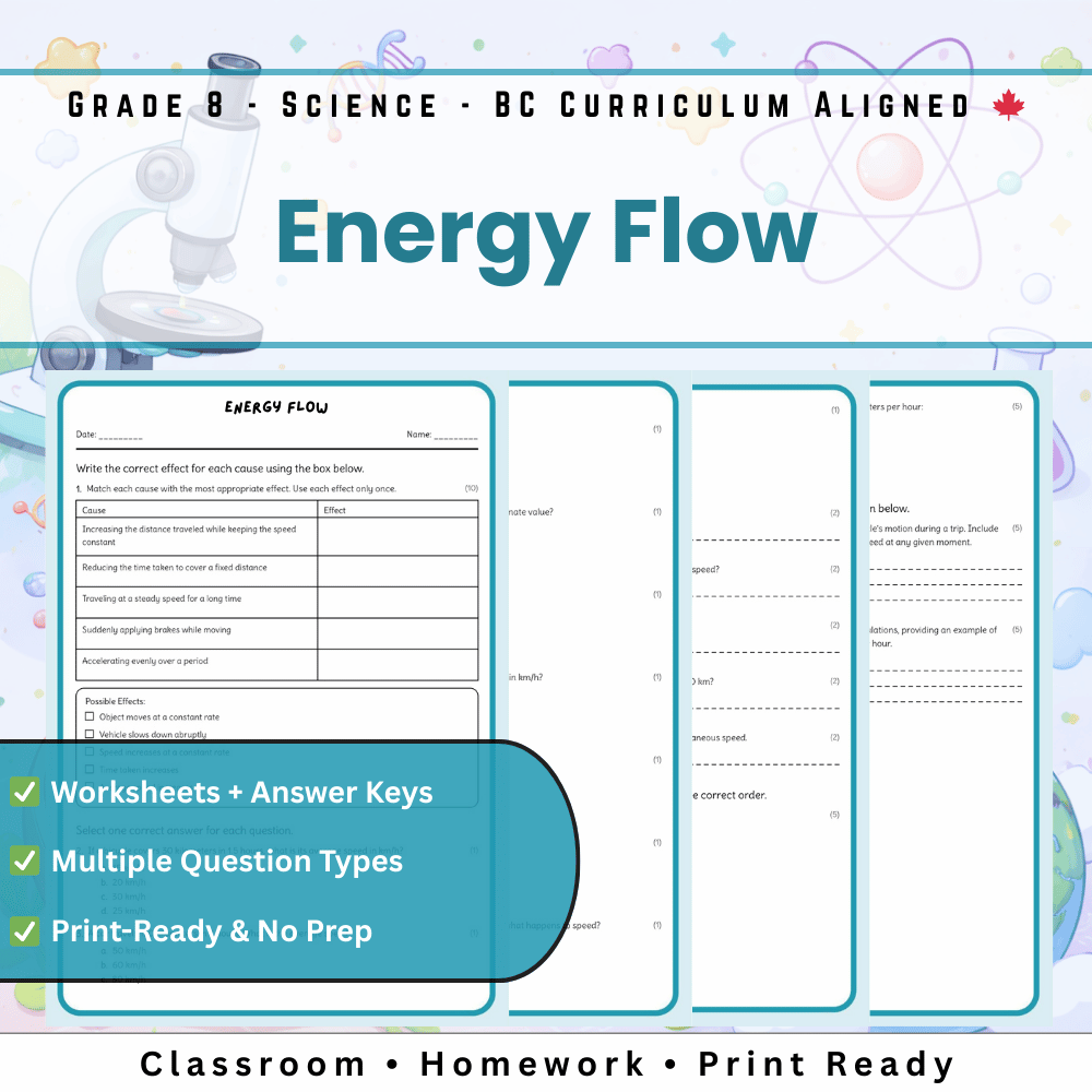 Grade 8 Science | Energy Flow Worksheet + Answer Key (BC Standards & Practice)