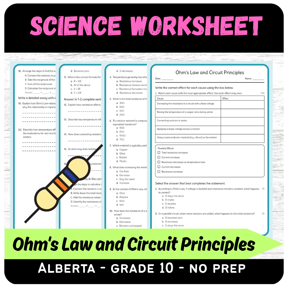 Grade 10 Science | Ohm's Law & Circuit Principles Worksheet (PDF)