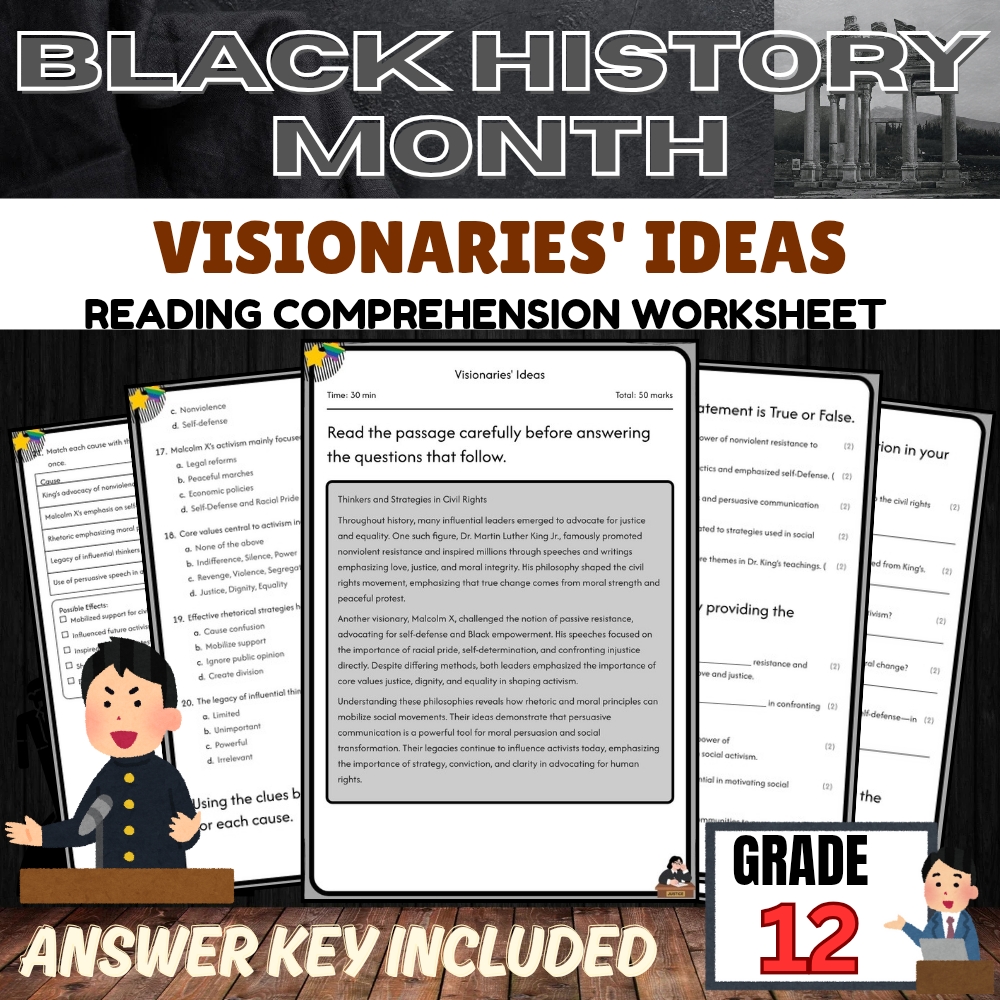 Grade 12 Black History Month Worksheet for Visionaries' Ideas | PDF + Answer Key