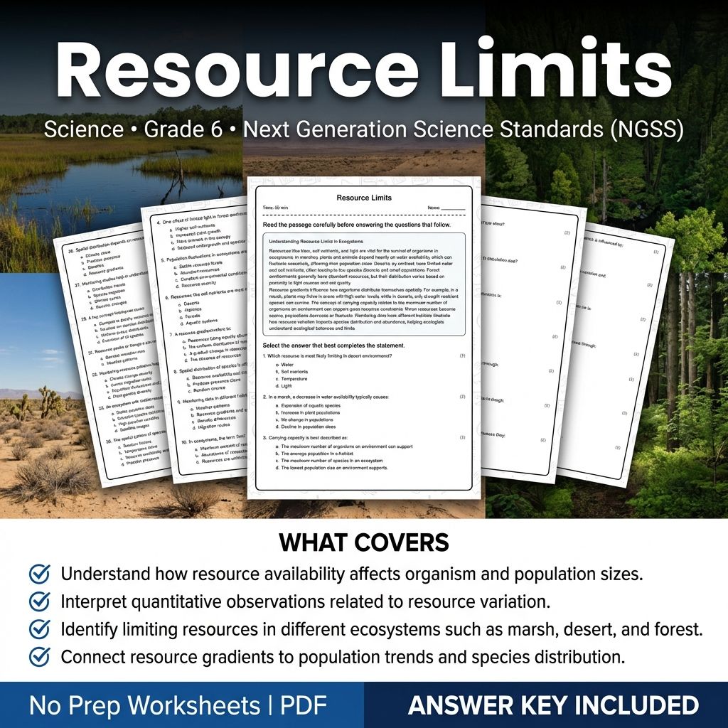 6th Grade Science | Resource Limits Worksheet with Answer Key (Printable PDF)