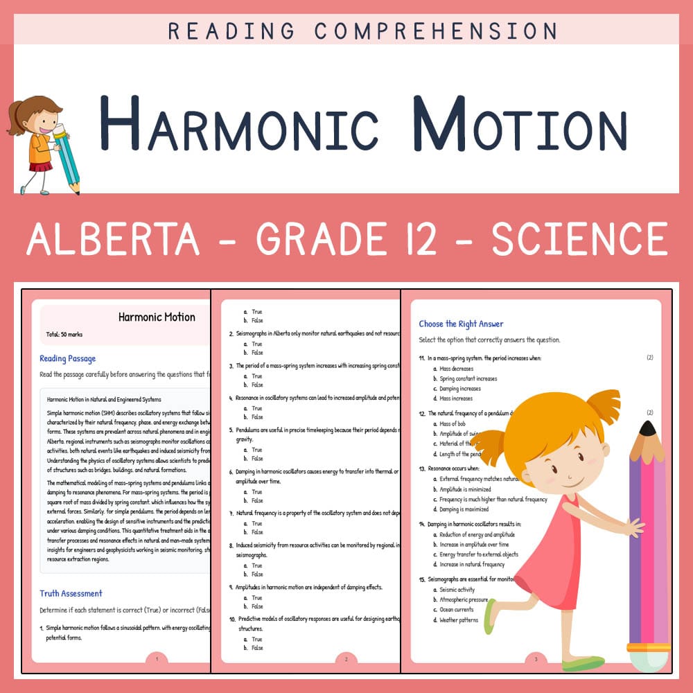 Grade 12 Science worksheet elena worksheet — Grade 12 Science | Harmonic Motion Worksheet | Alberta Standards — page 1
