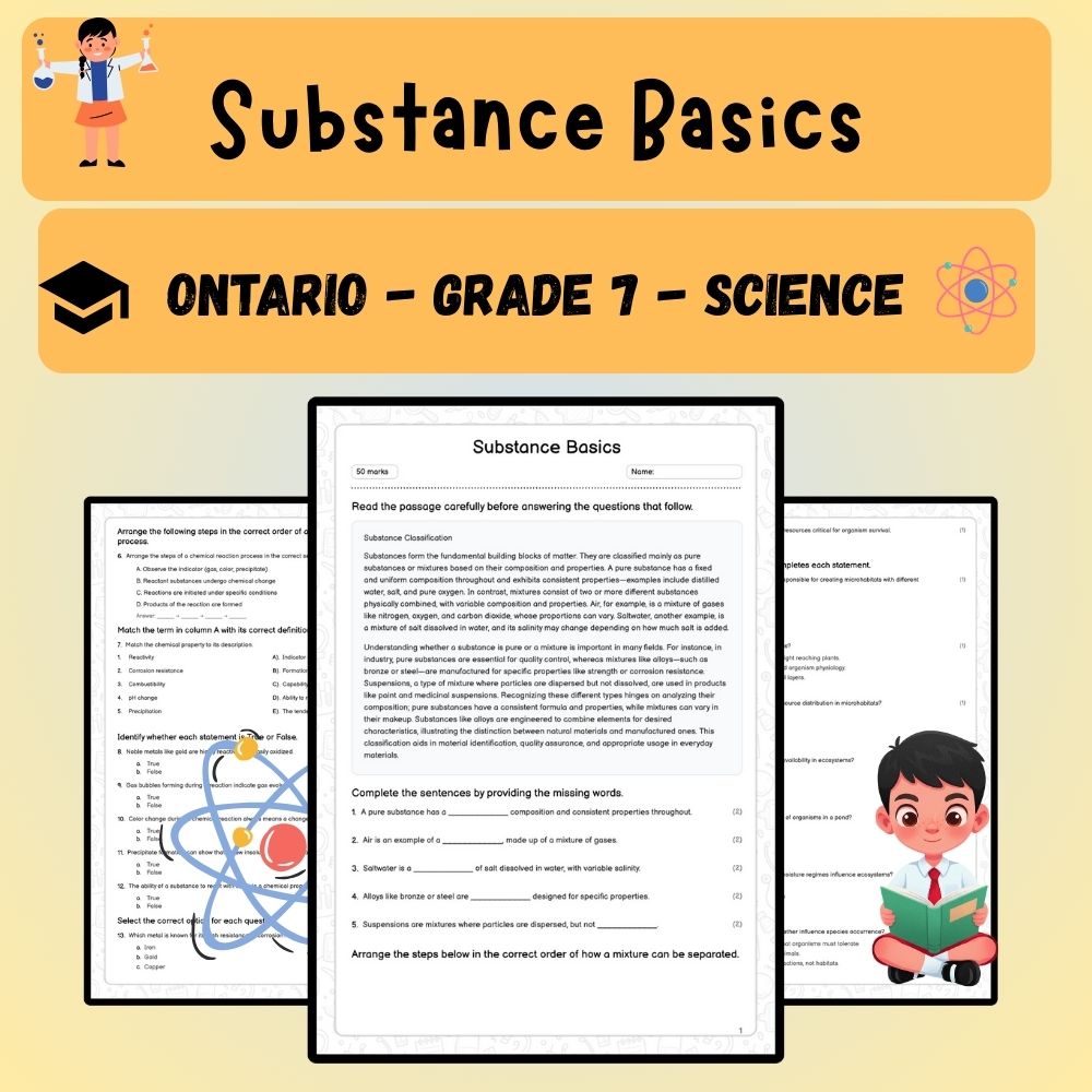 Grade 7 Science worksheet worksheet — Grade 7 Science | Substances Fundamentals Worksheet (PDF ) — page 1