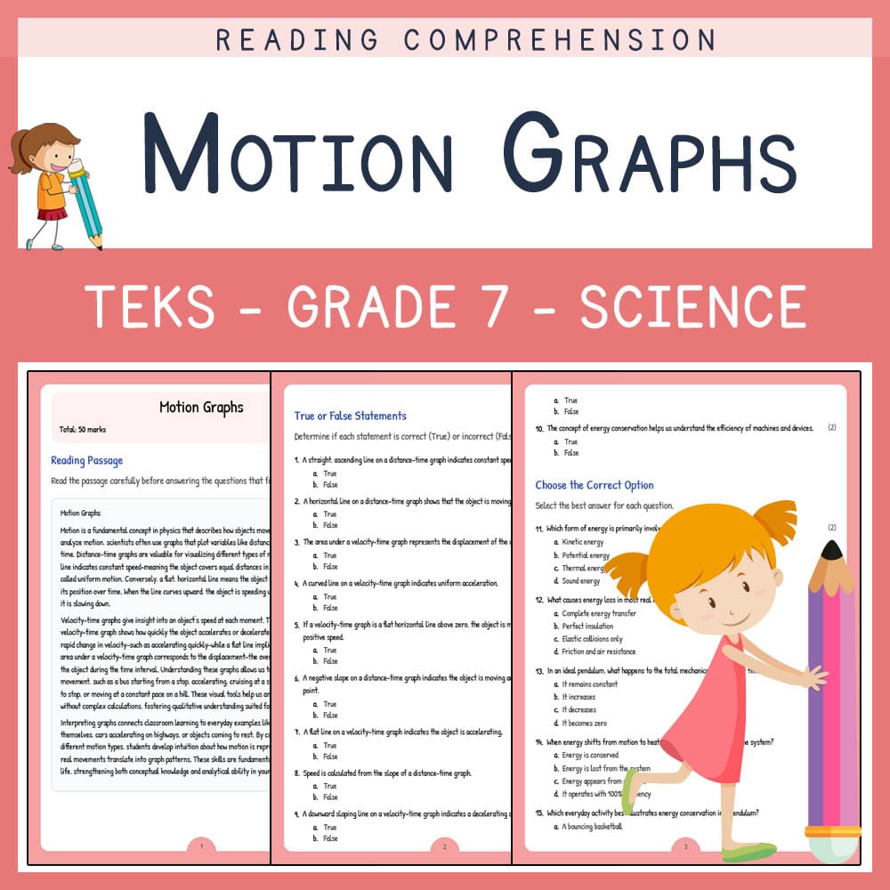 Grade 7 Science worksheet elena worksheet — Grade 7 Science | Motion Graphs Worksheet | TEKS Aligned — page 1