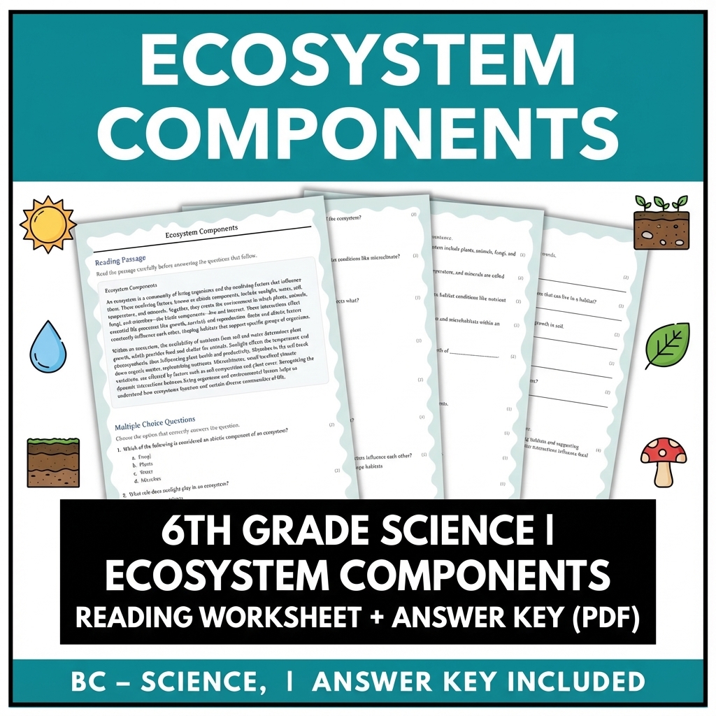 6th Grade Science | Ecosystem Components Reading Worksheet + Answer Key (PDF)