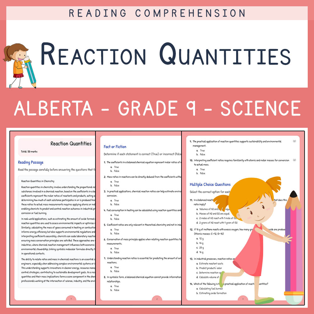 Grade 9 Science worksheet elena worksheet — Grade 9 Science | Reaction Quantities Worksheet | Alberta Standards — page 1