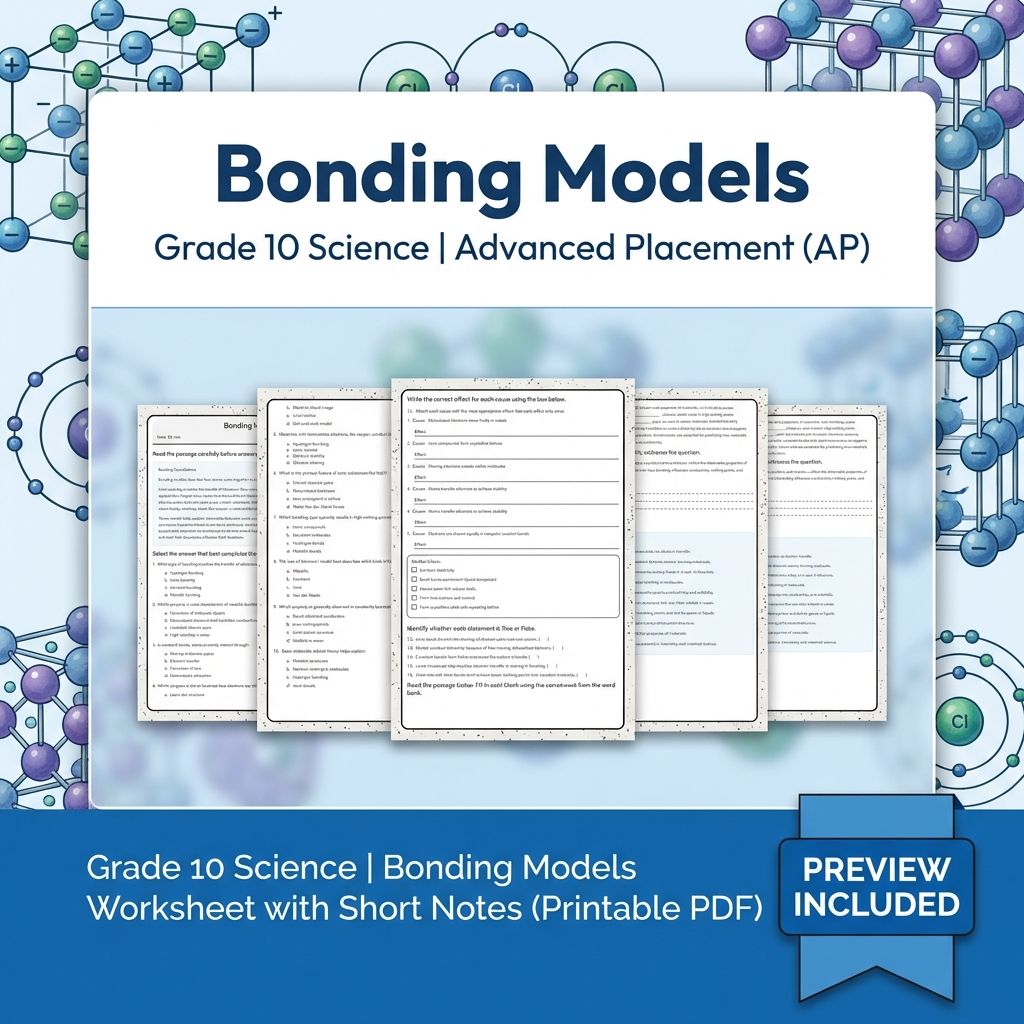Grade 10 Science | Bonding Models Worksheet with Short Notes (Printable PDF)